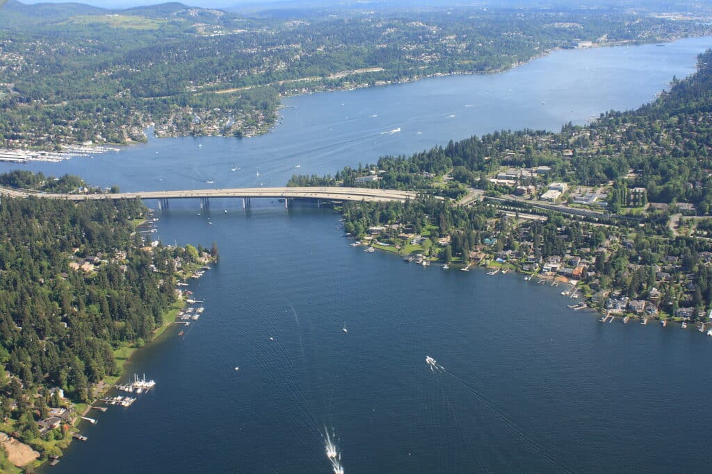 Aerial View of Seattle Bridge on a Sunny Day